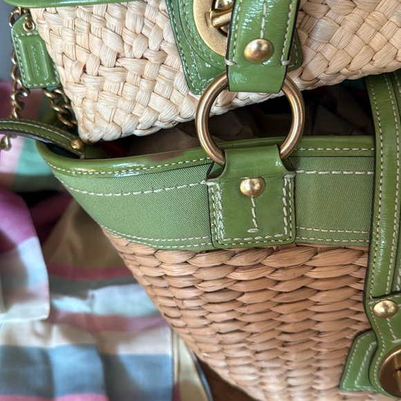 Coach ‘07 Hampton Green Straw Tote, Clutch, Slim Wallet, Scarf-Wrap & O/S Hat - Picture 5 of 16